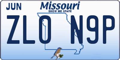 MO license plate ZL0N9P