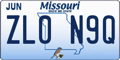 MO license plate ZL0N9Q