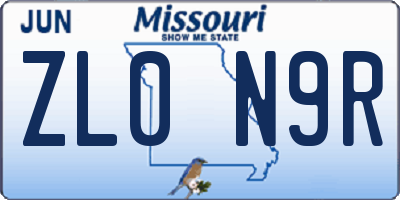 MO license plate ZL0N9R