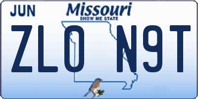 MO license plate ZL0N9T