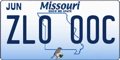 MO license plate ZL0O0C