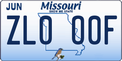 MO license plate ZL0O0F