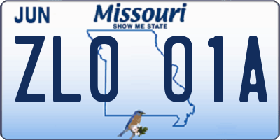 MO license plate ZL0O1A