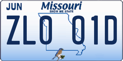 MO license plate ZL0O1D