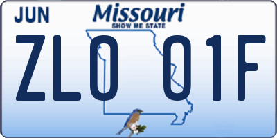 MO license plate ZL0O1F