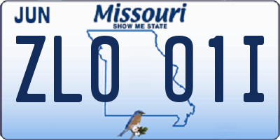 MO license plate ZL0O1I