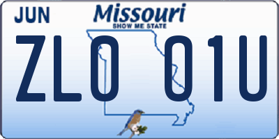 MO license plate ZL0O1U