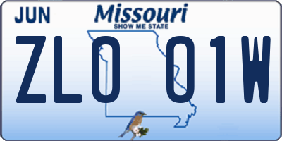 MO license plate ZL0O1W
