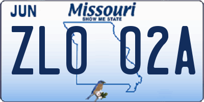 MO license plate ZL0O2A