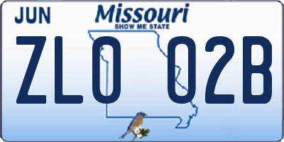 MO license plate ZL0O2B