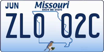 MO license plate ZL0O2C