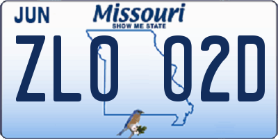 MO license plate ZL0O2D
