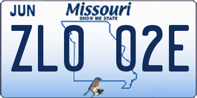 MO license plate ZL0O2E