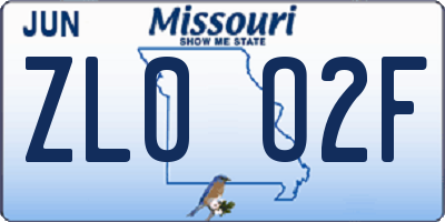MO license plate ZL0O2F