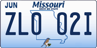 MO license plate ZL0O2I