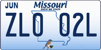 MO license plate ZL0O2L