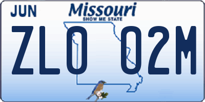 MO license plate ZL0O2M