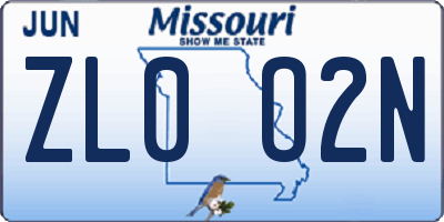 MO license plate ZL0O2N