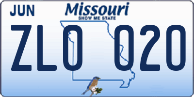 MO license plate ZL0O2O