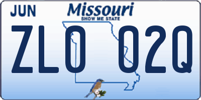 MO license plate ZL0O2Q