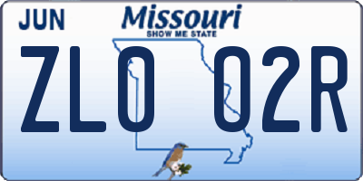 MO license plate ZL0O2R