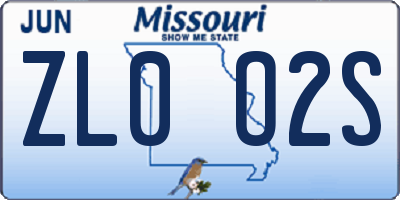 MO license plate ZL0O2S