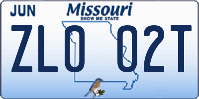 MO license plate ZL0O2T
