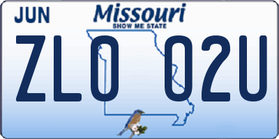 MO license plate ZL0O2U
