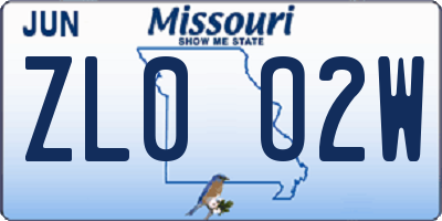 MO license plate ZL0O2W
