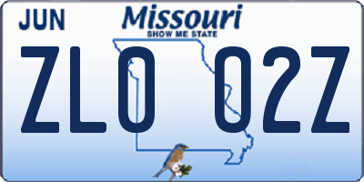 MO license plate ZL0O2Z