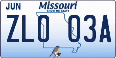 MO license plate ZL0O3A