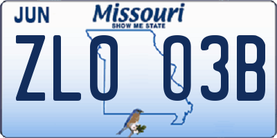 MO license plate ZL0O3B