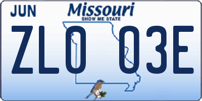 MO license plate ZL0O3E