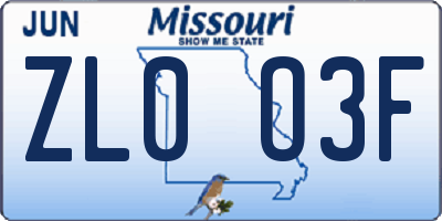 MO license plate ZL0O3F
