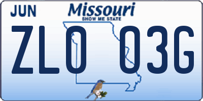 MO license plate ZL0O3G