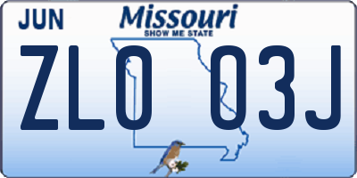 MO license plate ZL0O3J