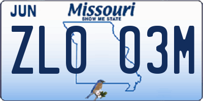 MO license plate ZL0O3M