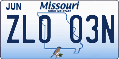 MO license plate ZL0O3N