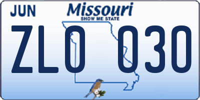 MO license plate ZL0O3O