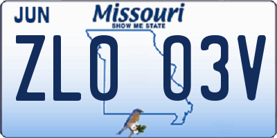MO license plate ZL0O3V