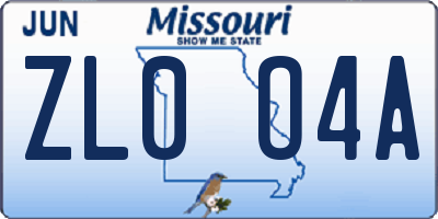 MO license plate ZL0O4A