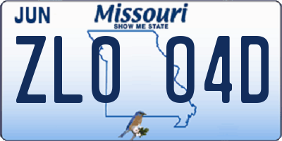 MO license plate ZL0O4D