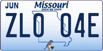 MO license plate ZL0O4E