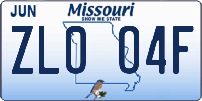 MO license plate ZL0O4F