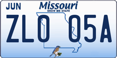 MO license plate ZL0O5A