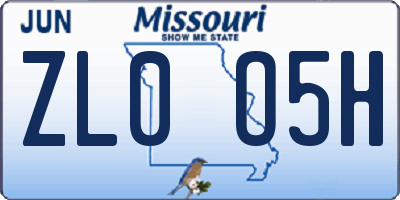 MO license plate ZL0O5H