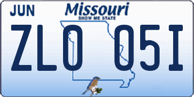 MO license plate ZL0O5I