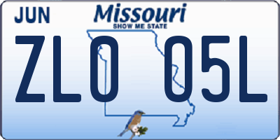 MO license plate ZL0O5L
