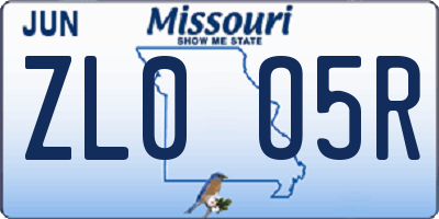 MO license plate ZL0O5R