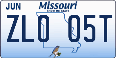 MO license plate ZL0O5T